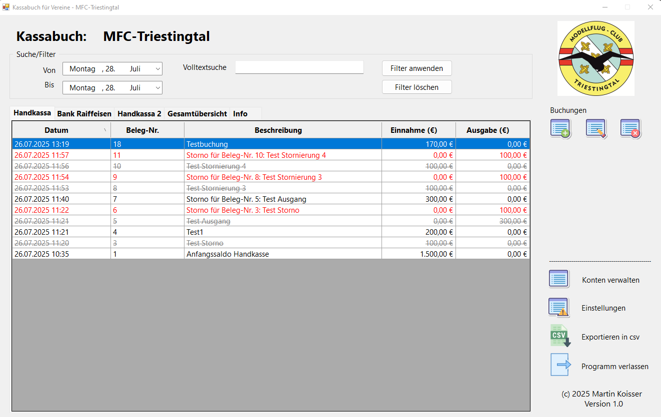 Kassabuch für Vereine