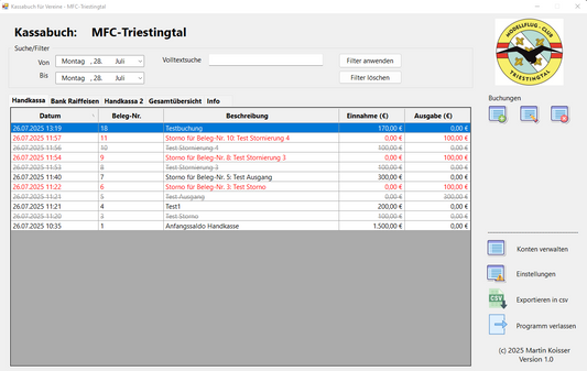 Kassabuch für Vereine