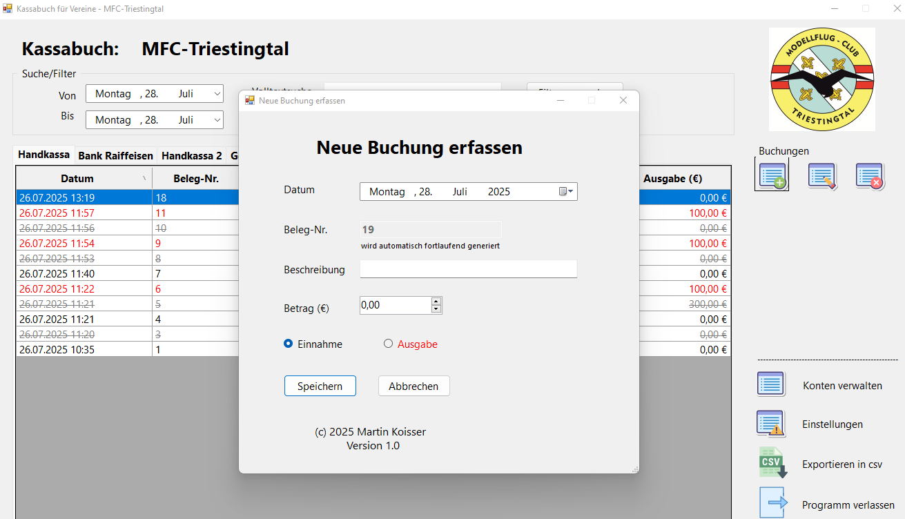 Kassabuch für Vereine